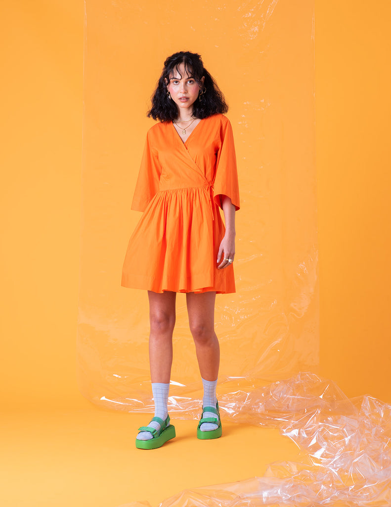 Orange Cotton Wrap Dress