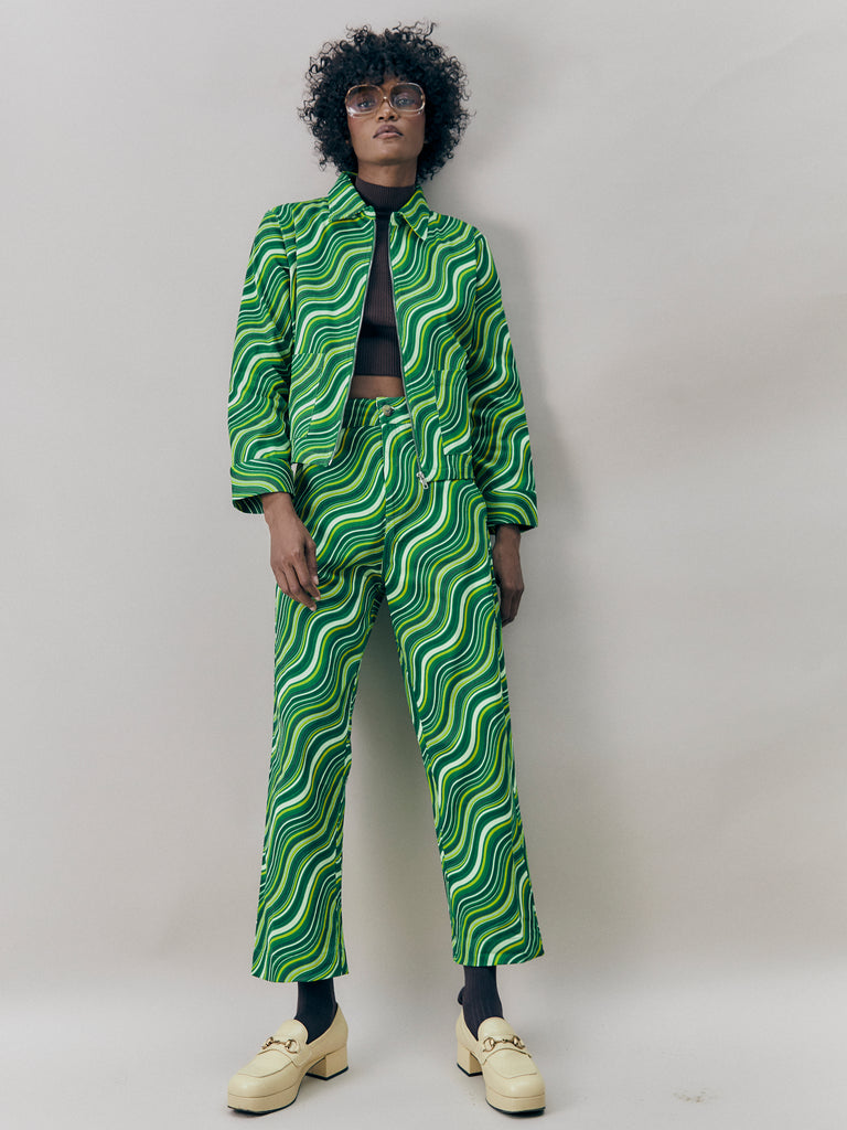Sustainable Wave Print Green Suit